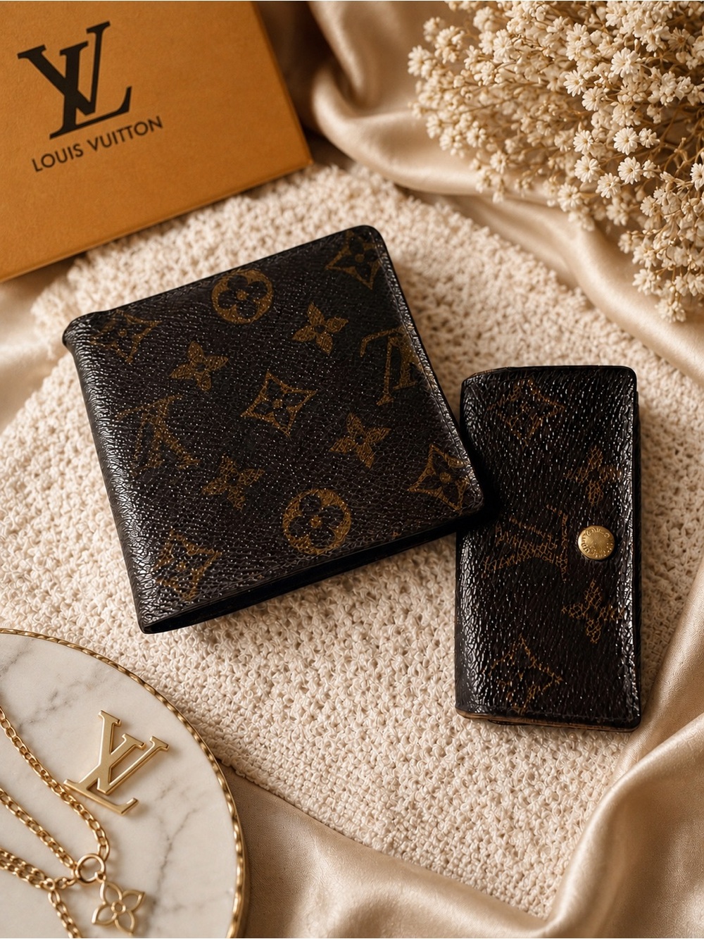 ✨ Authentic Louis Vuitton Vintage Monogram Wallet + 4 Key Holder Set ✨